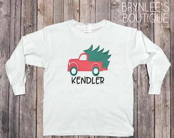 Personalized Shirt-Red Truck Shirt-Kids Christmas Shirt-Boy Christmas Shirt-Girls Christmas Shirt-Holiday Shirt-Toddler Christmas Shirt