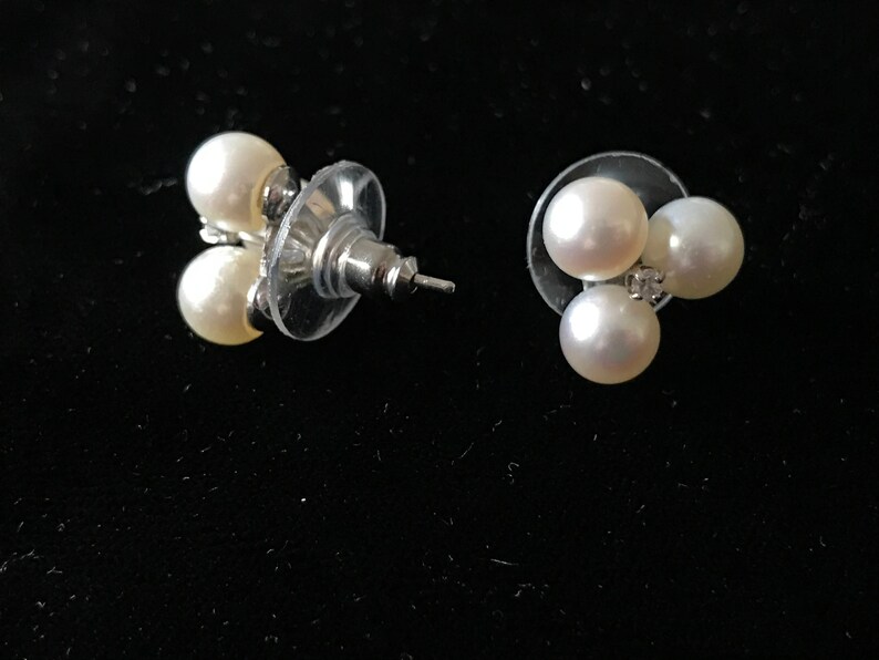 Vintage Real Pearl and Diamond Stud Earrings