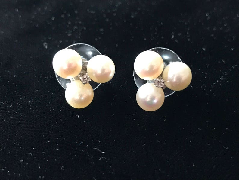 Vintage Real Pearl and Diamond Stud Earrings