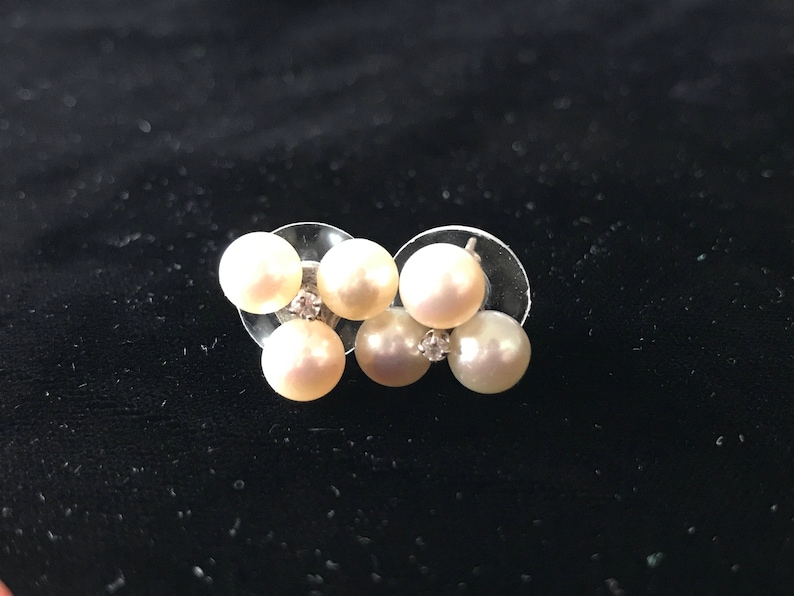 Vintage Real Pearl and Diamond Stud Earrings