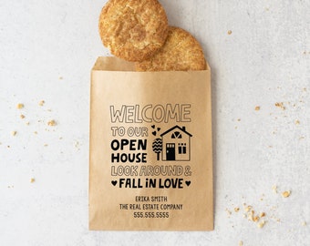 Customizable | Welcome To Our Open House Bakery Bags | Real Estate Mortgage Pop By | Custom Marketing Treat Bags | 3-BB