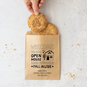 Customizable | Welcome To Our Open House Bakery Bags | Real Estate Mortgage Pop By | Custom Marketing Treat Bags | 3-BB