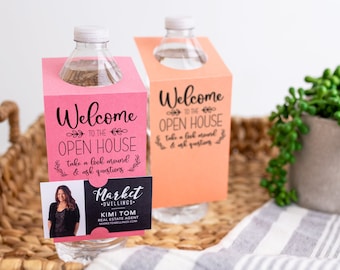 Welcome to the Open House Bottle Hang Tags | Real Estate Mortgage Bottle Bibs | Insert Your Business Card | 6-BT001