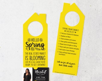 Hello Spring Checklist Door Hanger | Real Estate Agents | Real Estate Market | Door Knocking | Insert Business Card | Pop By | 21-DH002