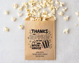 Customizable | Thanks For Popping By The Open House Bakery Bags | Real Estate Mortgage Pop By | Custom Marketing Treat Bags | 8-BB