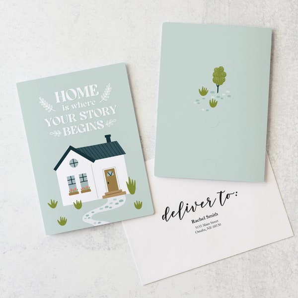 Set of Home is where your story begins Greeting Cards | Envelopes Included | Insurance Mortgage Real Estate Closing Day Housewarm | 65-GC001