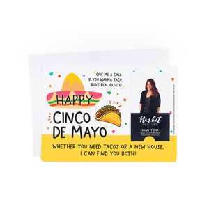 Verticale | Ensemble d'emballages immobiliers Happy Cinco de Mayo avec enveloppes | Marketing immobilier | Insérer une carte de visite | M29-M005