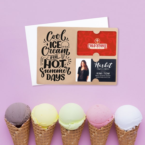 SET of Summer Ice Cream Gift Card and Business Card Holder for Real Estate Agents | Greeting Card with Envelope | Pop By Gift  | M9-M008
