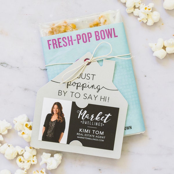 Just Popping By To Say Hi | Popcorn Tags for Clients | Real Estate Agent Gifts | Promote Business | Pop By Tags | Real Estate | 19-GT004