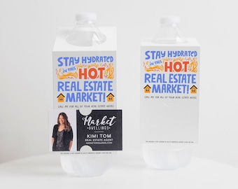 Stay Hydrated Hot Market Bottle Hang Tags | Real Estate Pop By | Creative Marketing | Bottle Bib | Insert your business card | 21-BT001