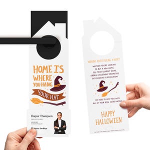 Home Is Where You Hang Your Hat | Halloween Real Estate Door Hangers | Halloween Pop By | 97-DH002