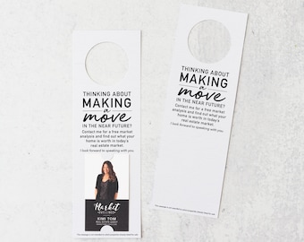 Vertical | Thinking About Making A Move Door Hangers Tag | Real Estate Agent | Door to Door Canvasing | Promotional Business Card | 14-DH005