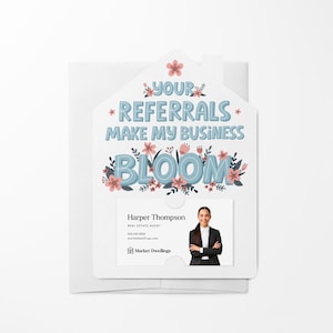 LOT de vos parrainages Make My Business Bloom Mailers avec enveloppes | Insérer une carte de visite | Cartes client pour référence immobilière | M29-M001