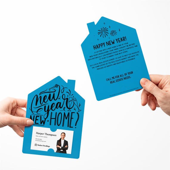 SET of New Year, New Home Double Sided Mailers with Envelopes | Business Card Mailer | New Year's Pop By | Real Estate Mailer | M28-M001