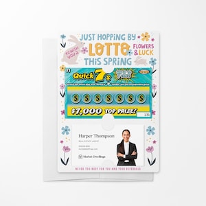 Lot de papiers d'emballage « Je passe juste pour vous souhaiter un loto fleurs et chance ce printemps » avec enveloppes | Ticket de loto à découvrir | S1-M002
