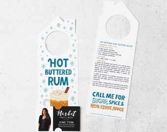 Hot Buttered Rum Recipe Door Hangers | Christmas Winter Real Estate Pop By Holiday Marketing | 133-DH002-AB