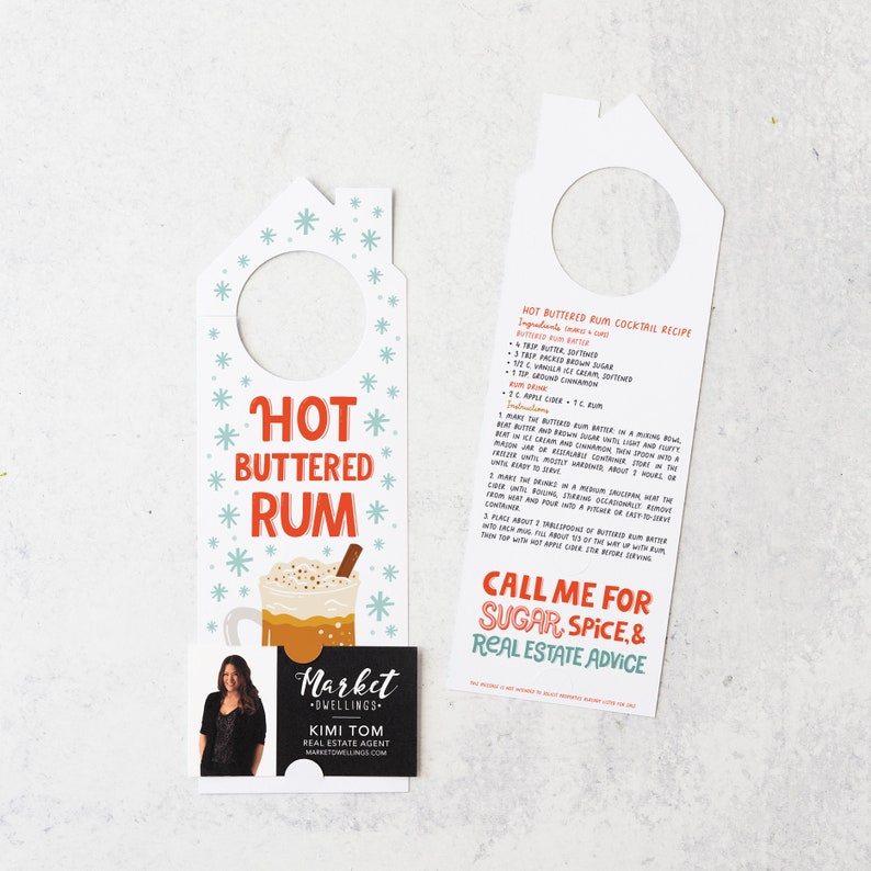 Hot Buttered Rum Recipe Door Hangers Christmas Winter Real Estate Pop By Holiday Marketing 133-DH002-AB RED