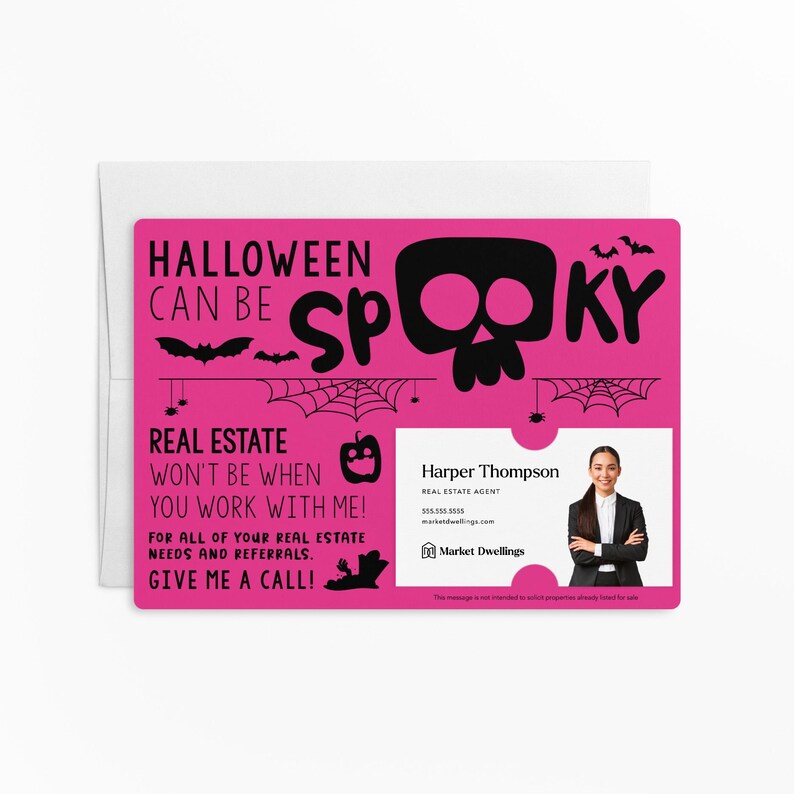 a pink halloween party ticket with a skull on it