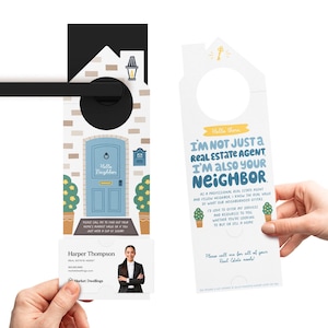 Je ne suis pas seulement un agent immobilier, je suis aussi votre voisin Accroche-portes | Marketing immobilier | Insérer une carte de visite | Afficher | 86-DH002