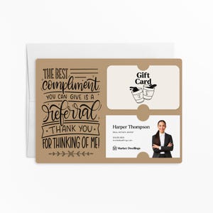 Le meilleur compliment que vous puissiez faire est un porte-cartes de visite et une carte-cadeau de parrainage avec enveloppes | Merci de votre recommandation | M16-M008