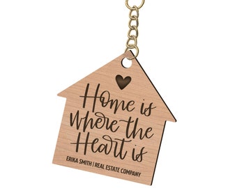 Set of Customizable Home is Where the Heart is Keychains | Real Estate Keychain, Closing Gift, New Home, Housewarming, Realtor | KC-06-AB