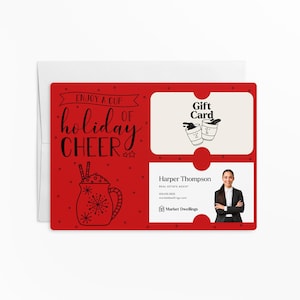 SET of Holiday Cheer Gift Card & Business Card Holder | Holiday Card w/Envelope | Marketing | Christmas Card | Coffee Holiday Card| M23-M008