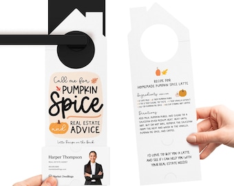 Pumpkin Spice Latte Recipe Real Estate Door Hangers | Double Sided |Real Estate Agent Fall Pop By | 54-DH002