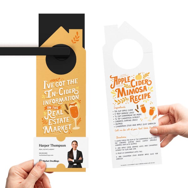 I've Got The In-Cider Information Real Estate Door Hangers | Real Estate Agent Cider Recipe Pop By | Real Estate Fall Marketing | 88-DH002