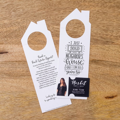 I Just Sold Your Neighbor's House Door Hanger | Real Estate Agents | Door Knocking | Promotional Business Card | Pop By | 31-DH002