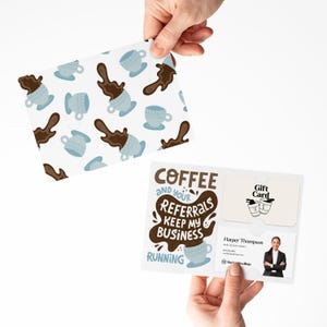 Set of Coffee and Your Referrals Keep My Business Running Gift Card & Business Card Holder Mailers w/Envelopes | Real Estate | M57-M008-AB