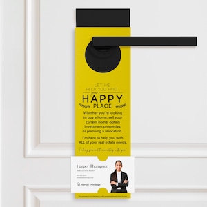 Laissez-moi vous aider à trouver votre bonheur avec des étiquettes de suspension de porte | Agents immobiliers | Démarchage au porte-à-porte| Cartes de visite promotionnelles | 9-DH001