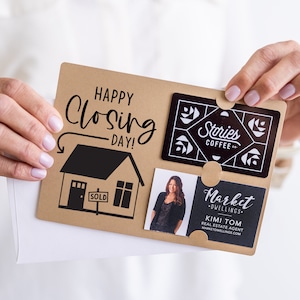 SET of Happy Closing Day Gift Card and Business Card Holder | Mailer with Envelope | Real Estate Agent Greeting Card Marketing | M41-M008