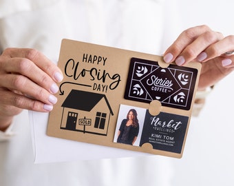 SET of Happy Closing Day Gift Card and Business Card Holder | Mailer with Envelope | Real Estate Agent Greeting Card Marketing | M41-M008