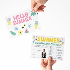 Ensemble d'emballages pour liste de contrôle d'entretien « Hello Summer » avec enveloppes | Immobilier été | Cliente | M16-M004