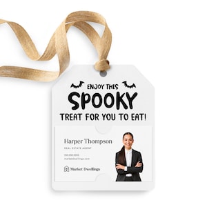 Halloween "Enjoy This Spooky Treat For You To Eat" Tag | Pop By Tag | Fall PopBy | Client Gift Tag | Halloween Pop By | Marketing | 29-GT001