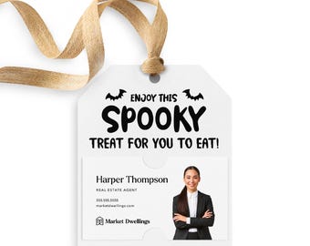 Halloween "Enjoy This Spooky Treat For You To Eat" Tag | Pop By Tag | Fall PopBy | Client Gift Tag | Halloween Pop By | Marketing | 29-GT001