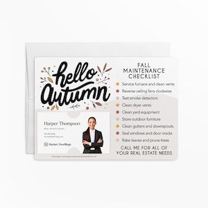 SET of Hello Autumn Fall Maintenance Checklist w/ Envelopes | Real Estate Agent Marketing | Mailer | Real Estate Pop By | M6-M004