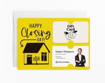 SET of Happy Closing Day Gift Card and Business Card Holder | Mailer with Envelope | Real Estate Agent Greeting Card Marketing | M41-M008