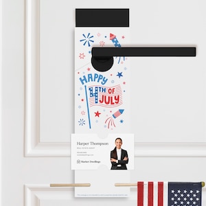 Accroche-portes Happy Fourth of July | Agent immobilier | Porte-drapeau | Été 4 juillet Client Pop By | 6-DH004