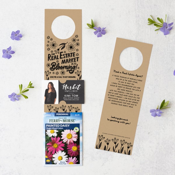 The Real Estate Market Is Blooming! Door Hangers | Spring Real Estate | Flower Seed Packet Pop By Marketing | 8-DH003