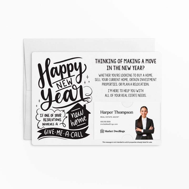 a happy new year card with a picture of a man in a suit