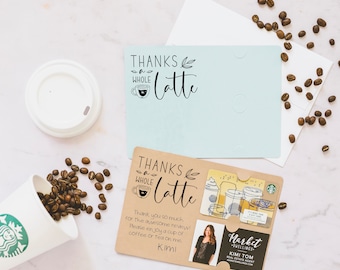 SET of Thanks a Whole Latte Gift Card and Business Card Holder | Coffee Mailer with Envelope | Insert Business Card | M4-M008