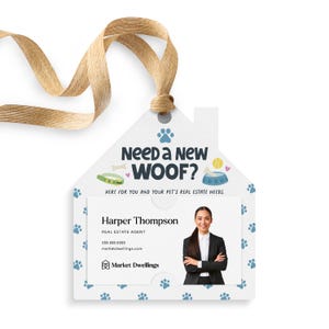 Need a New Woof? Pop By Gift Tags | Real Estate Agents | Dog Pop By | Insert Business Card | Creative Marketing | 6-GT004