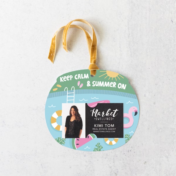 Keep Calm & Summer On Colorful Gift Tag | Insert Business Card | Fish Pop By Tag | Real Estate Agent, Mortgage, Fishbowl Marketing | 5-GT002