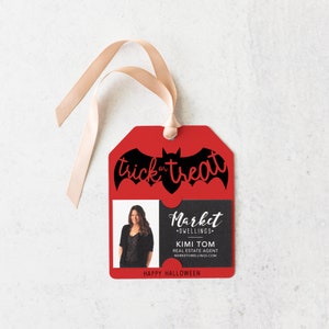 Halloween Trick or Treat Tag Pop By Gift Tag Fall Pop By Client Gift Tag Halloween Pop By Marketing 34-GT001 SCARLET