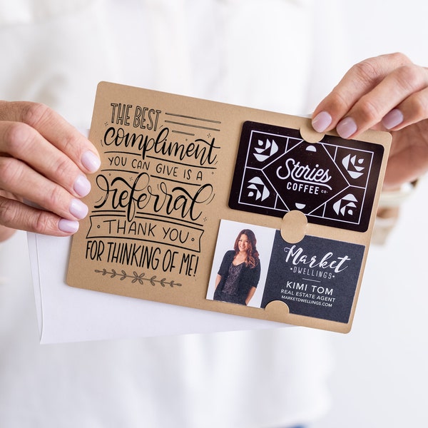 SET of The Best Compliment You Can Give is a Referral Gift Card & Business Card Holder w/ Envelopes | Thank You Referral | M16-M008