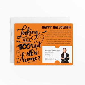 SET of Halloween "Looking for a BOO-tiful New Home?" Mailers with Envelopes | Halloween Pop By | Real Estate Halloween Mailer | M70-M003