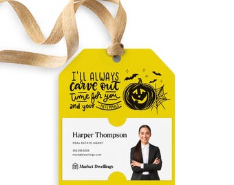 I&#39;ll Always Carve Out Time for You & Your Referrals Gift Tag | Real Estate Agent, Mortgage | Halloween Pop By Tags | Referrals | H2-GT001