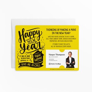 a happy new year card with a picture of a man in a suit