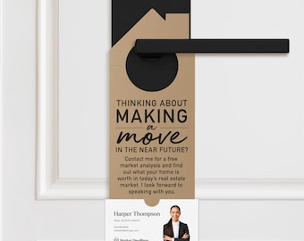 Thinking About Making A Move Door Hanger Tag | Real Estate Agents | Door Knocking | Promotional Business Card | Real Estate Tag | 2-DH002